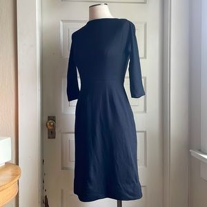Vintage 1960’s Black Wool Wiggle Dress w Back Metal Zipper, Slash Neck & Pocket